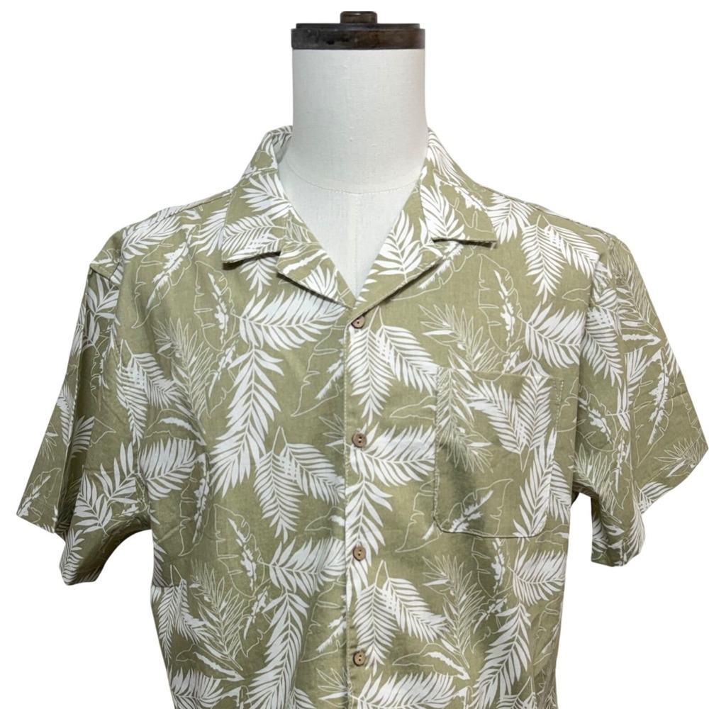 Coofandy Shirt Mens XL Olive Green Button Up Short Sleeve Tropical Palm NEW